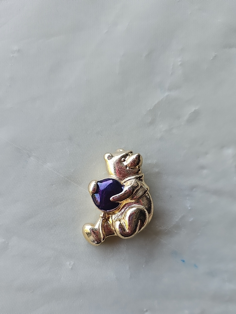 Gold Winne The Pooh Bear Pendant with Purple Gemstone - Women Jewelry